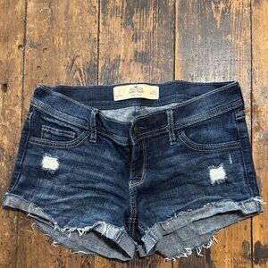Hollister Dark Indigo Distressed Rolled-Hem Denim Shorts